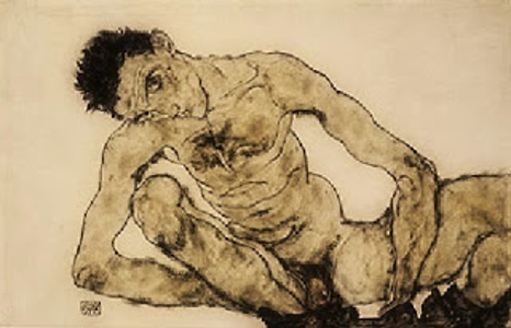 Egon Schiele - Nude self-portrait, squatting [1916]